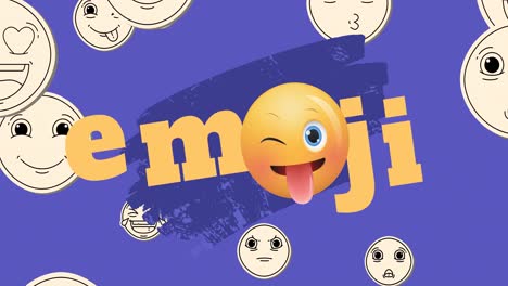 Animation-Von-Emojis-Und-Emoticons,-Die-Sich-über-Violetten-Hintergrund-Bewegen