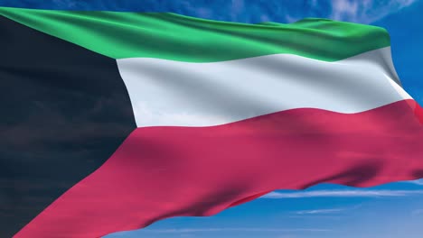 flag of kuwait with fabric structure against a cloudy sky (loopable)