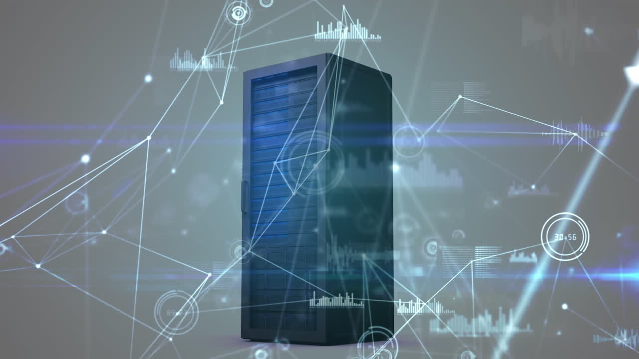 Animation of network of connections and diverse data over computer server