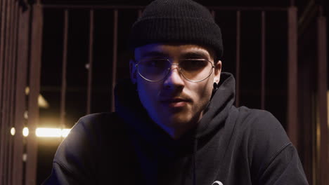 young man portrait at night