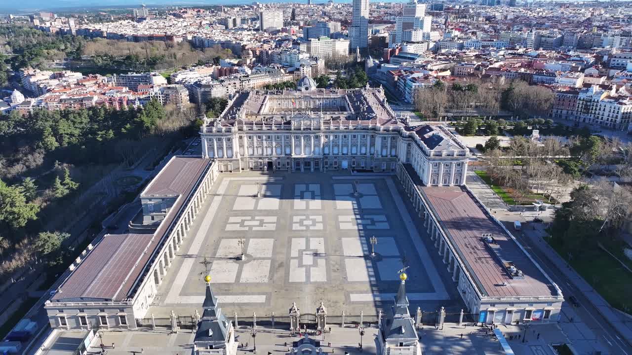 Royal Palace Of Madrid At Madrid In Community Of Madrid Spain. Medieval Buildings Landscape. Downtown District. Capital City Scenery. Royal Palace Of Madrid In Spain. Beautiful Cityscape