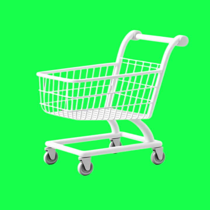 Carrello della spesa bianco isolato su schermo verde