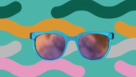 animación de gafas de sol y filas de líneas onduladas sobre un patrón vibrante abstracto