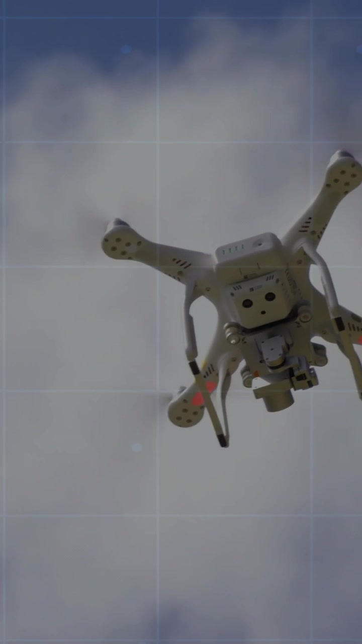 Drone flying over clouds with data graph animation in background