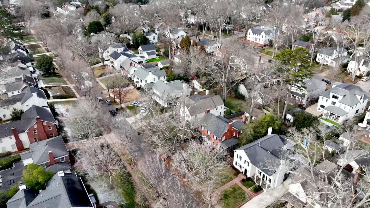 Charlotte North Carolina aerial of homes and real estate over neighborhood