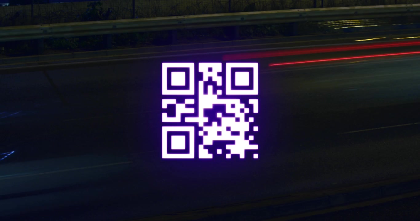 Animation of multicolored glitch technique over qr code against black background