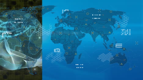 animación del procesamiento de datos sobre el mapa del mundo