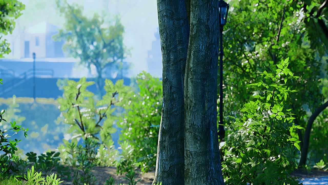 Serene park scene captures the beauty of nature in vibrant greenery