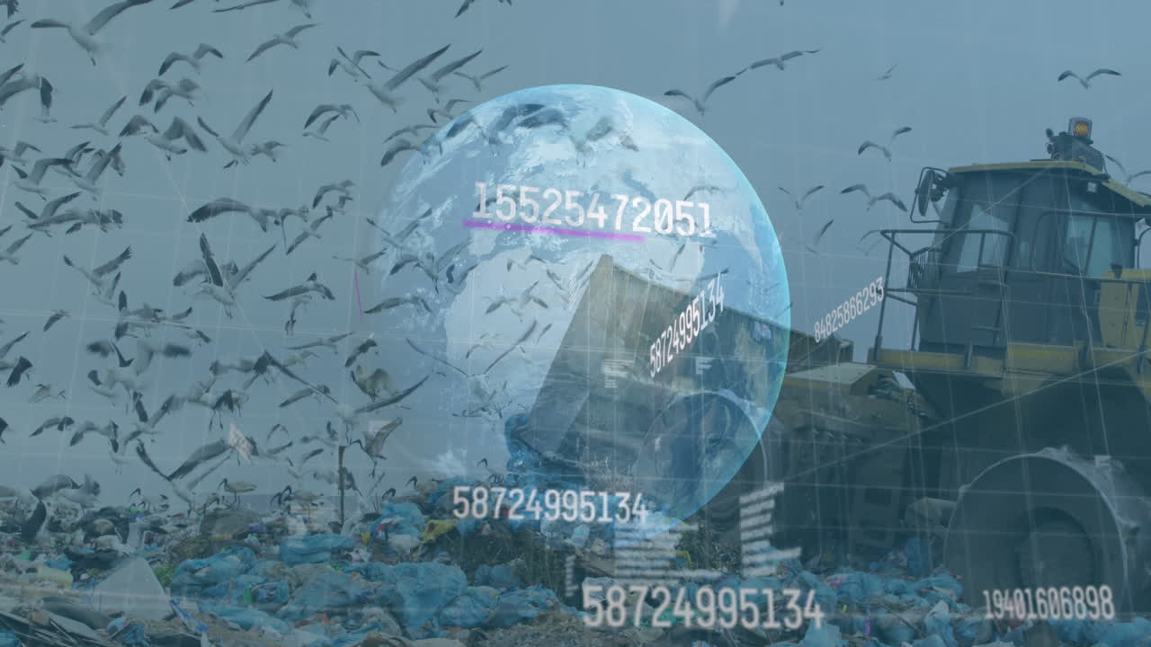 쓰레기 매립장 위의 지구로 금융 데이터 처리의 애니메이션