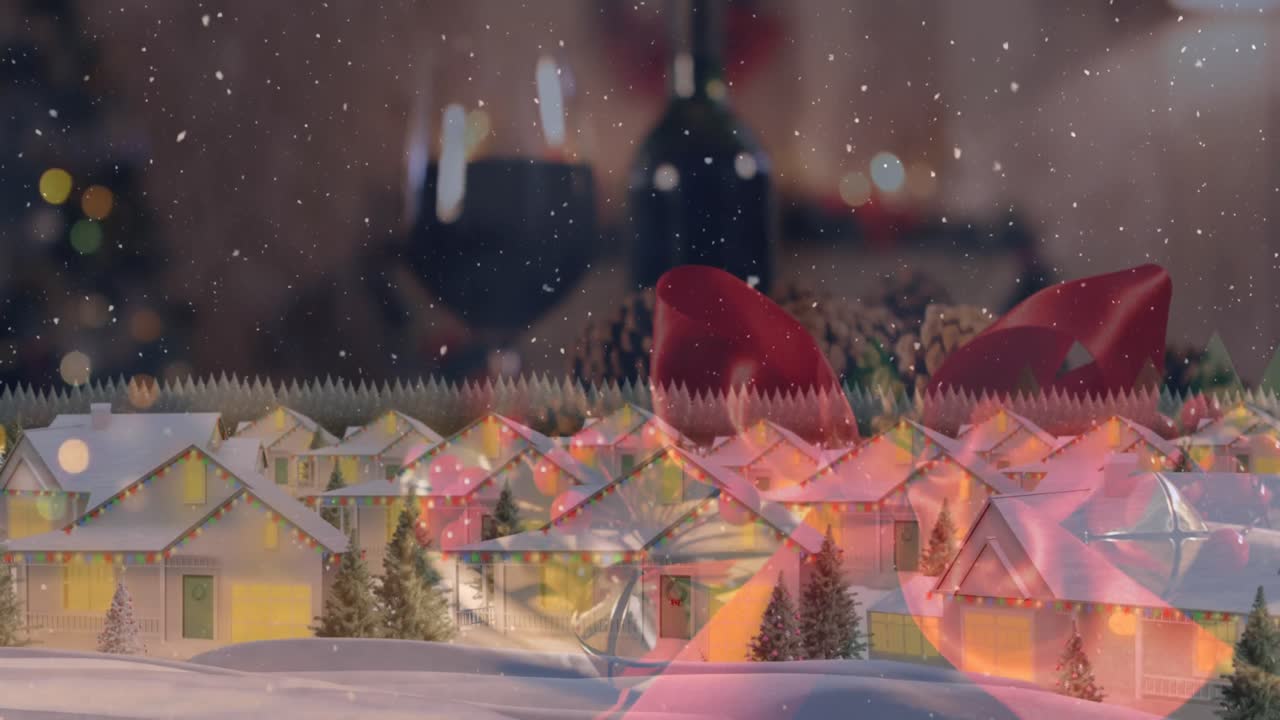 크리스마스 겨울 풍경 위에 눈이 떨어지는 애니메이션