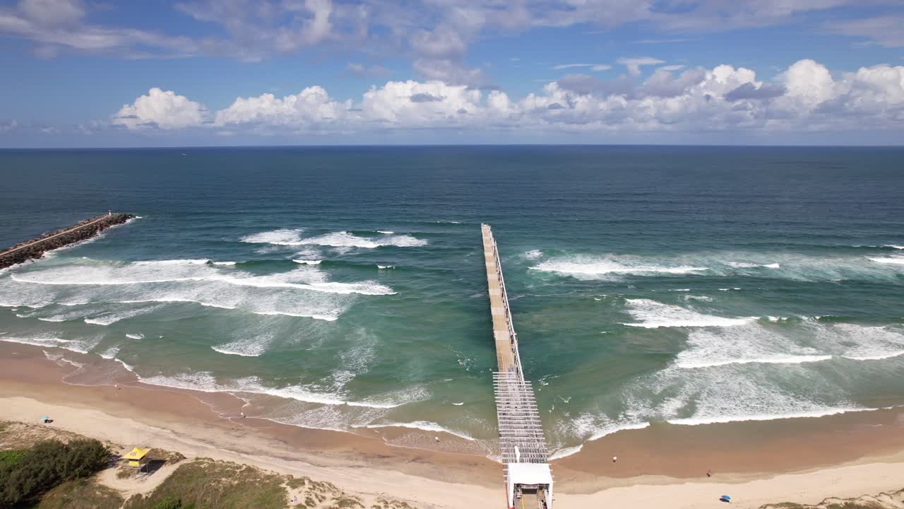 The Spit Dog Beach, Fishing Pier And Seawall In Main Beach, Queensland, Australia - Aerial Shot