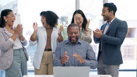 black man, clapping or excited business people