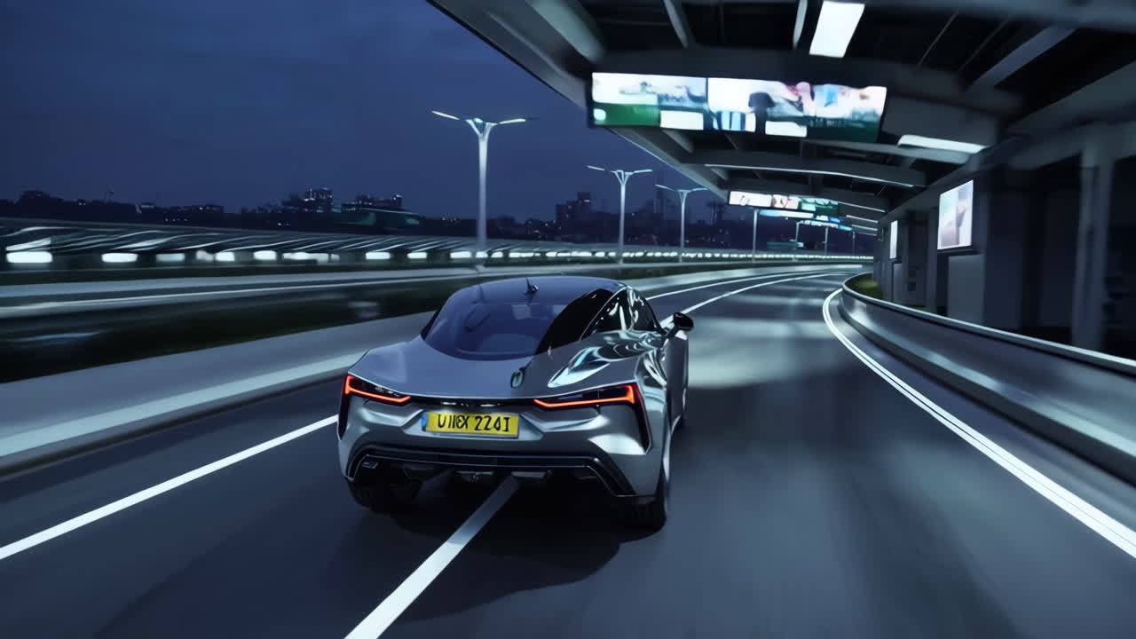 Modern Sports Car on a Night Highway