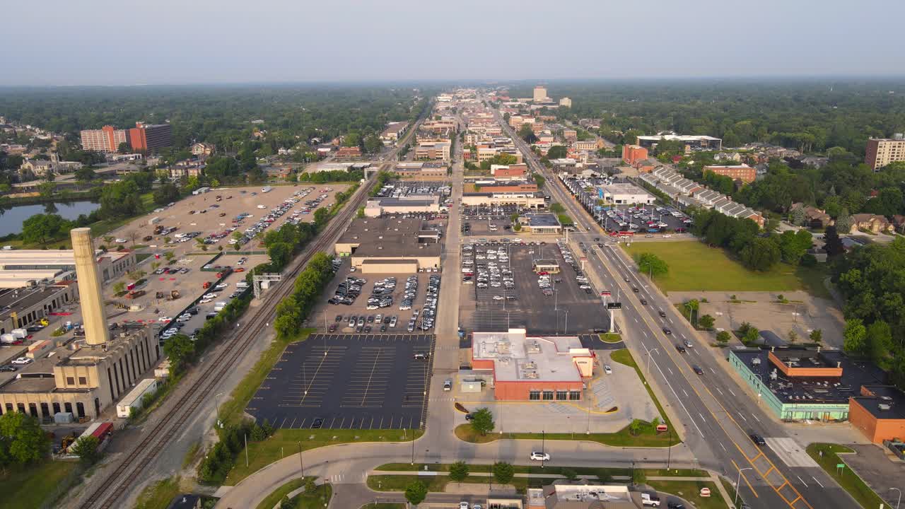 Dearborn Train Station, and the Elm St Powerhouse, Dearborn, Michigan, USA. Aerial view