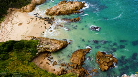 Idyllic-untouched-coastline-with-small-beach---The-Heads,-Knysna