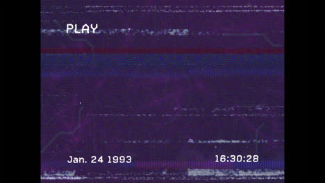 animation showing retro vhs tape effect with play, date, and time overlay