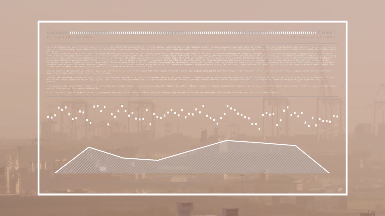 animación del procesamiento de datos estadísticos frente a una vista aérea del paisaje urbano