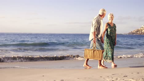 Senior-couple-walking-on-the-sand
