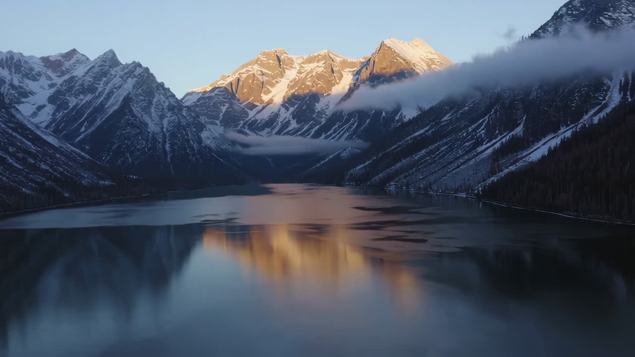 amanecer sobre un lago de montaña