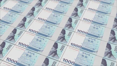 1000 south korean won banknotes printing by a money press