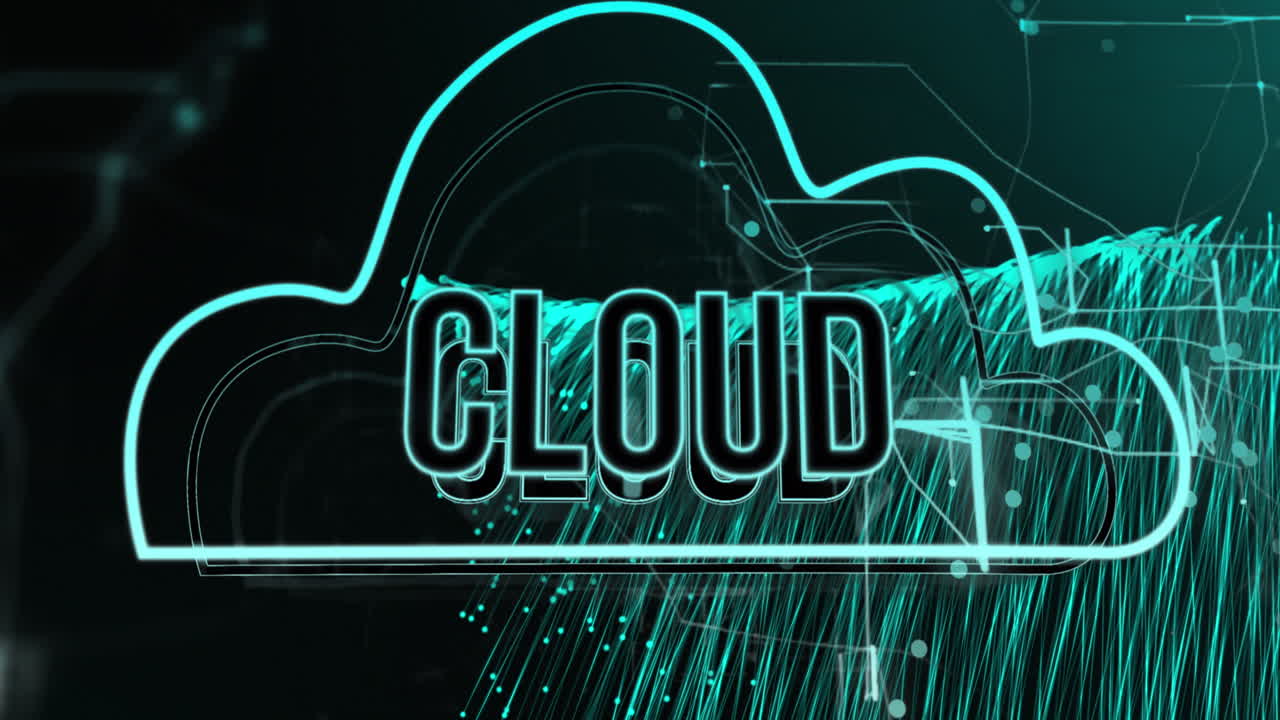 Animation of cloud text and icon with data processing