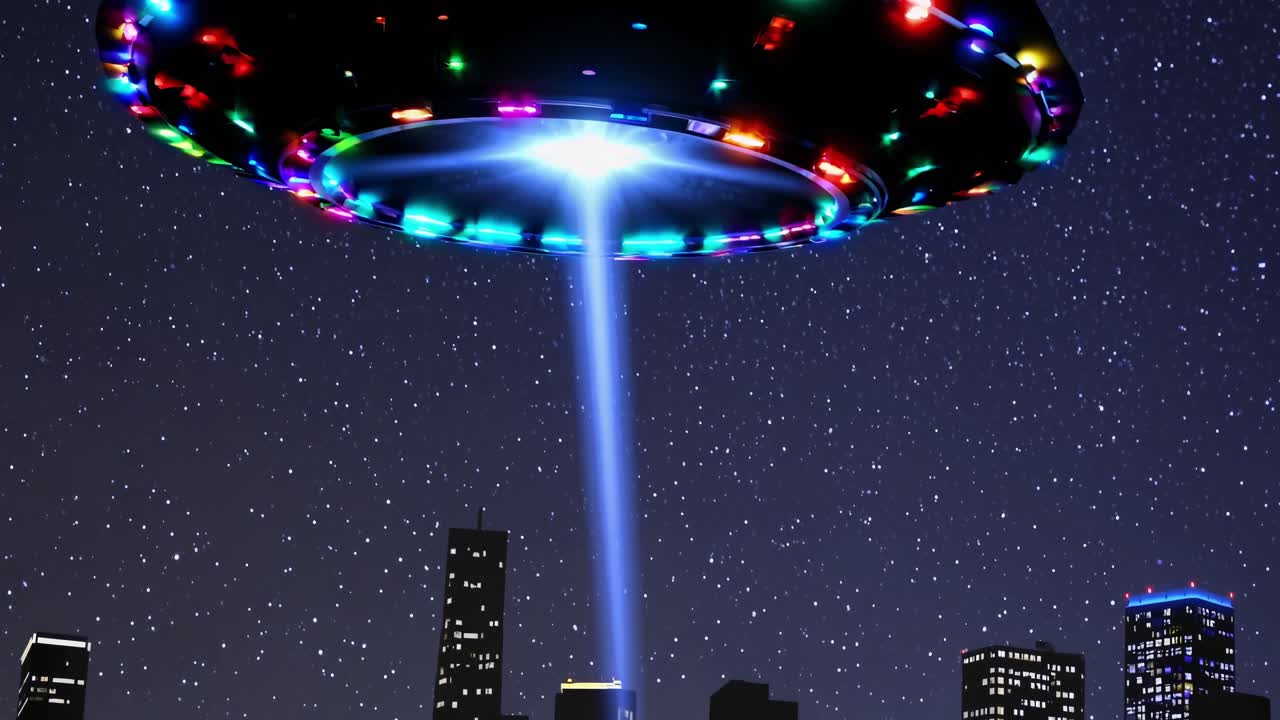 밤에 도시 위의 ufo