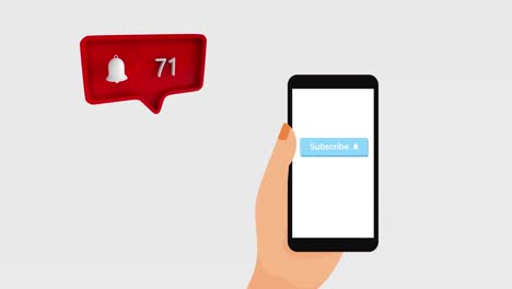 animation of smartphone screen with subscribe and red speech bubble