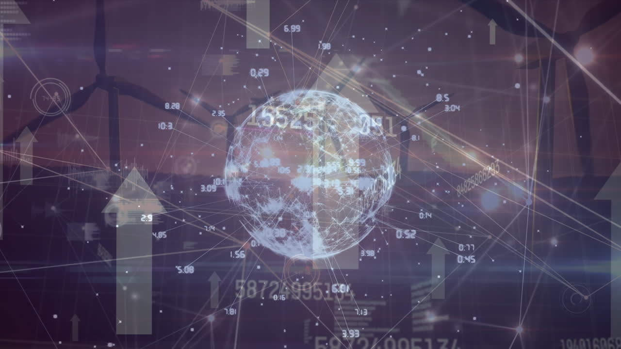 연결, 화살표, 지구 및 풍력 터빈의 애니메이션