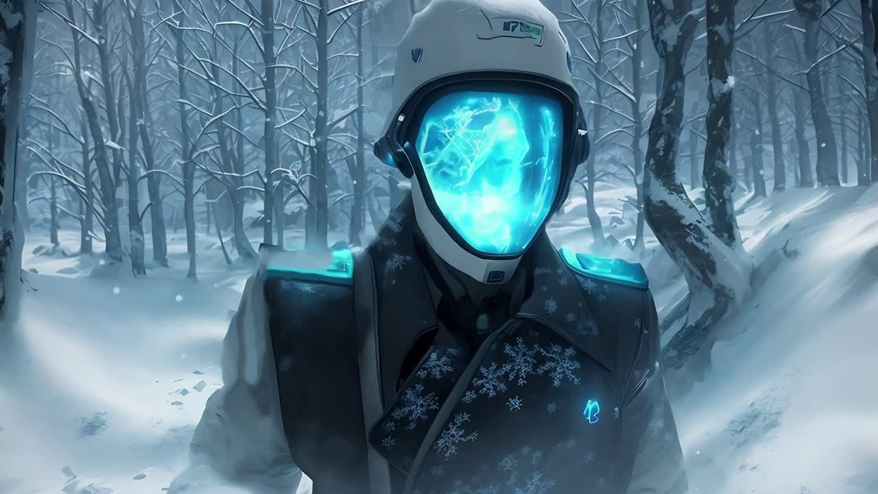 Futuristic Soldier in a Winter Forest