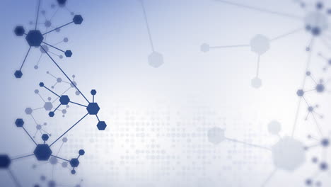 structure molecule and communication dna, atom, neurons. connected lines with blue hexagon dots. medical, technology, chemistry, science background. loop animation.
