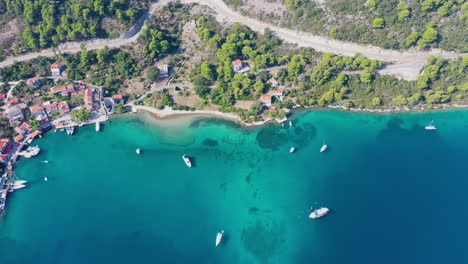 sailboats in adriatic sea croatia, aerial top down view