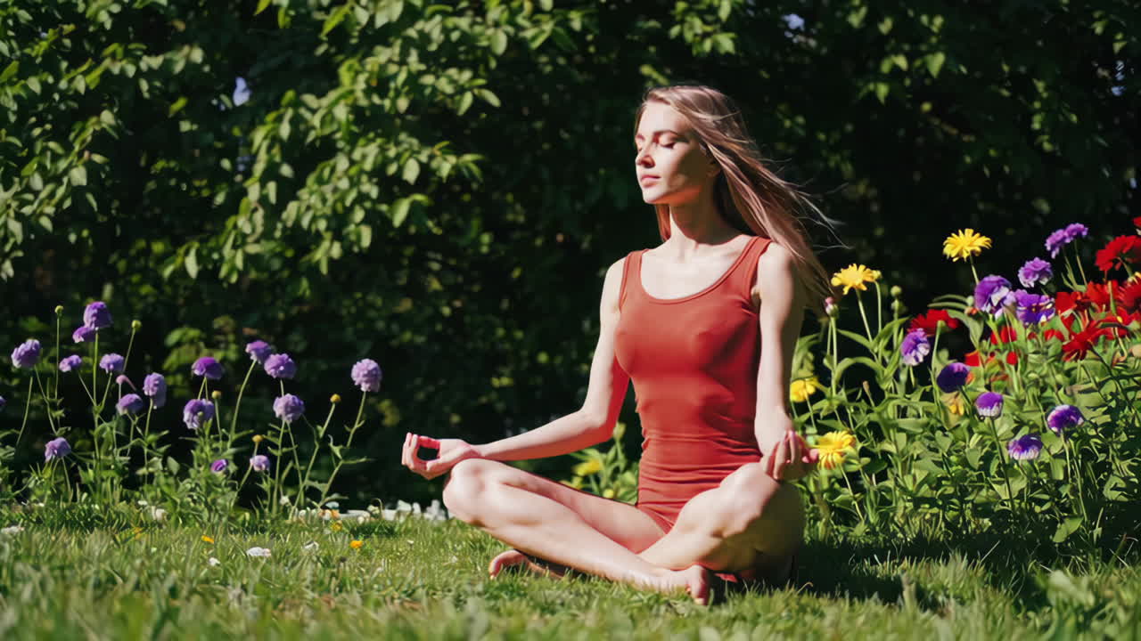 mujer meditando en un parque
