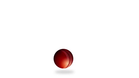 a red cricket ball moves smoothly across a white background, creating dynamic motion with shadows and reflections