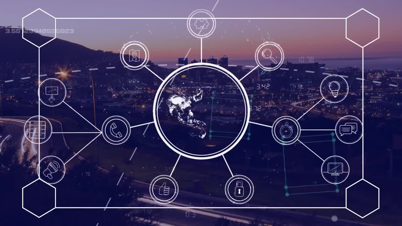 Globo che gira con dati e rete di connessione bianca