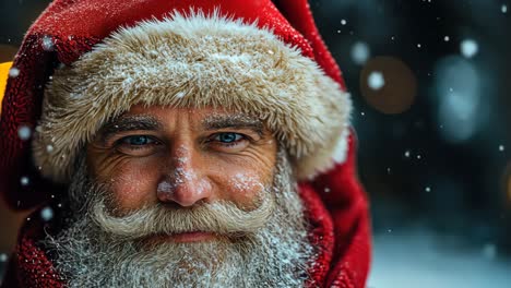 smiling man dressed as santa claus welcoming winter festivities