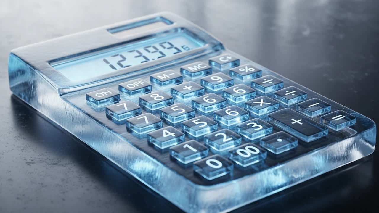 A Stunning Transparent Calculator Showcasing Unique Design and Functionality with Displaying Numeric Values in a Modern Office Setting
