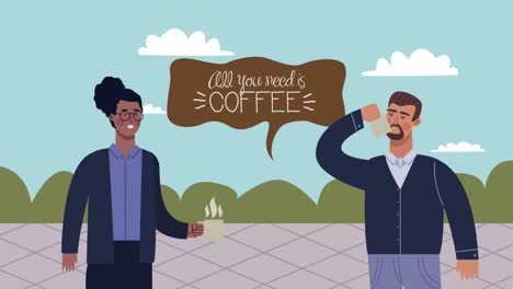 pareja de cafetería bebiendo y mensaje