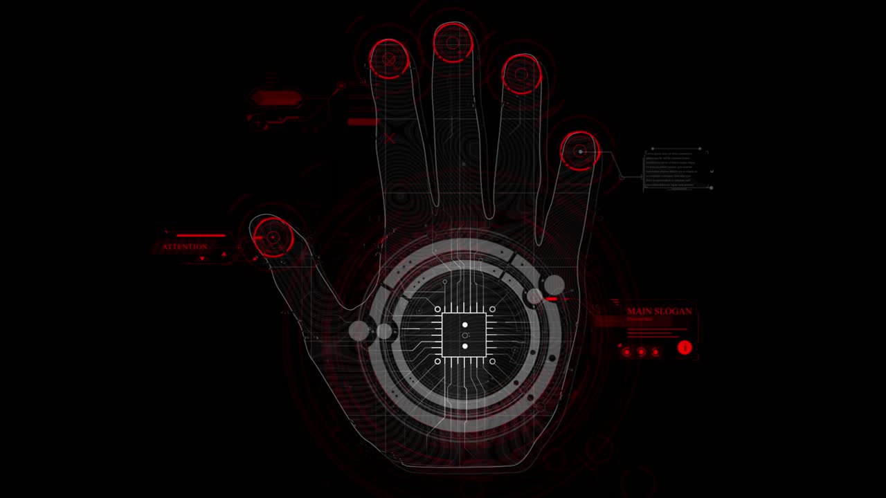 Modern hand scanning on futuristic and technological interface HUD display