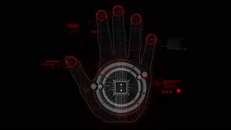 modern hand scanning on futuristic and technological interface hud display