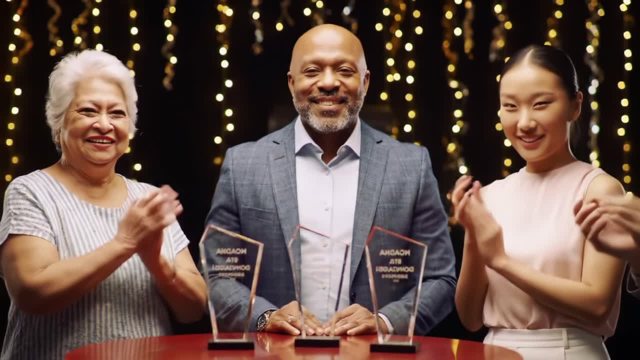 Celebration of Achievement: A Joyful Gathering Featuring Awards Presentation with Smiles, Laughter, and Festive Atmosphere among Friends and Family