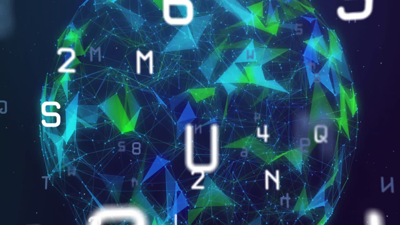 múltiples números y alfabetos cambiantes contra el globo giratorio de la red de conexiones