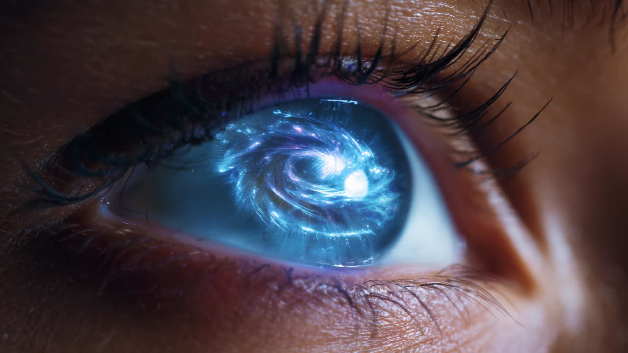 A Deep Dive into the Cosmos: Capturing the Mystical Beauty of a Galaxy Reflected in an Eye, Showcasing the Connection Between Human Perception and the Vast Universe Beyond Us