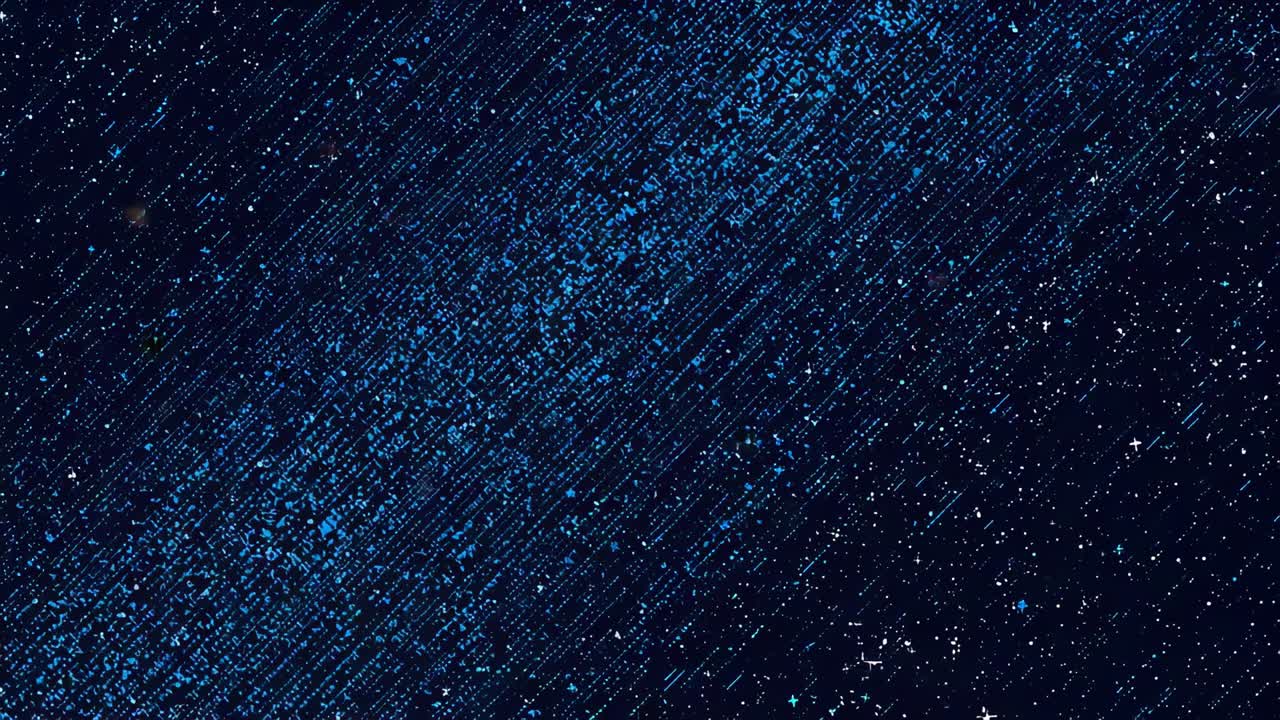 Shifting blue diagonal band showing longer streaks and grain during night-sky timelapse with stars