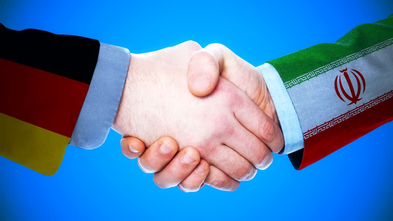 Germany - Iran / Handshake concept animation about countries and politics / With matte channel