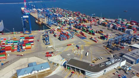 Container ship in export and import business and logistics