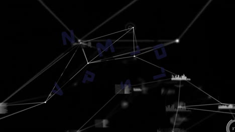 animation of network of connections with data processing on black background