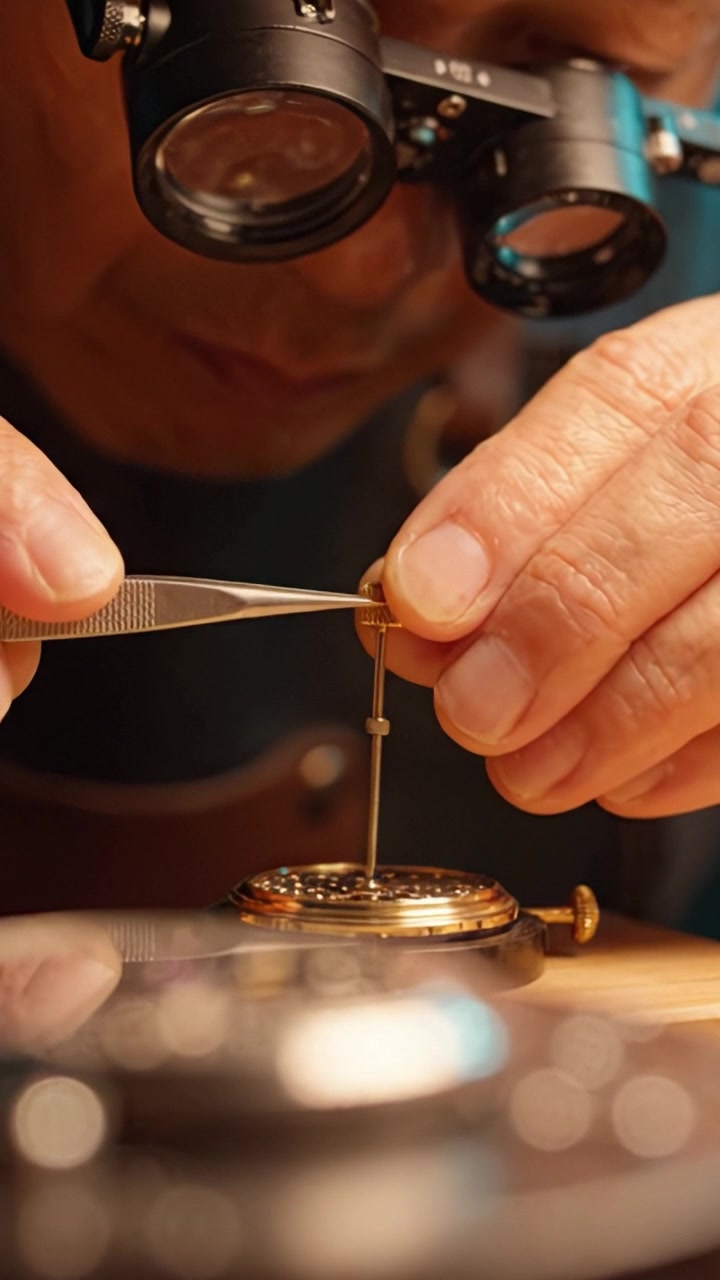 La precisione di un orologiaio: creazione di orologi intricati con attenta cura dei dettagli e abilità esperta nell'arte dell'orologeria e nelle tecniche di riparazione degli orologi.