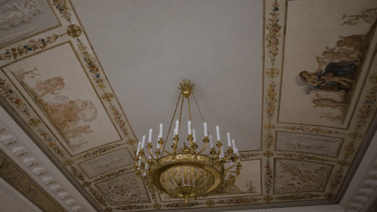 Ornate Ceiling with Chandelier in a Palace