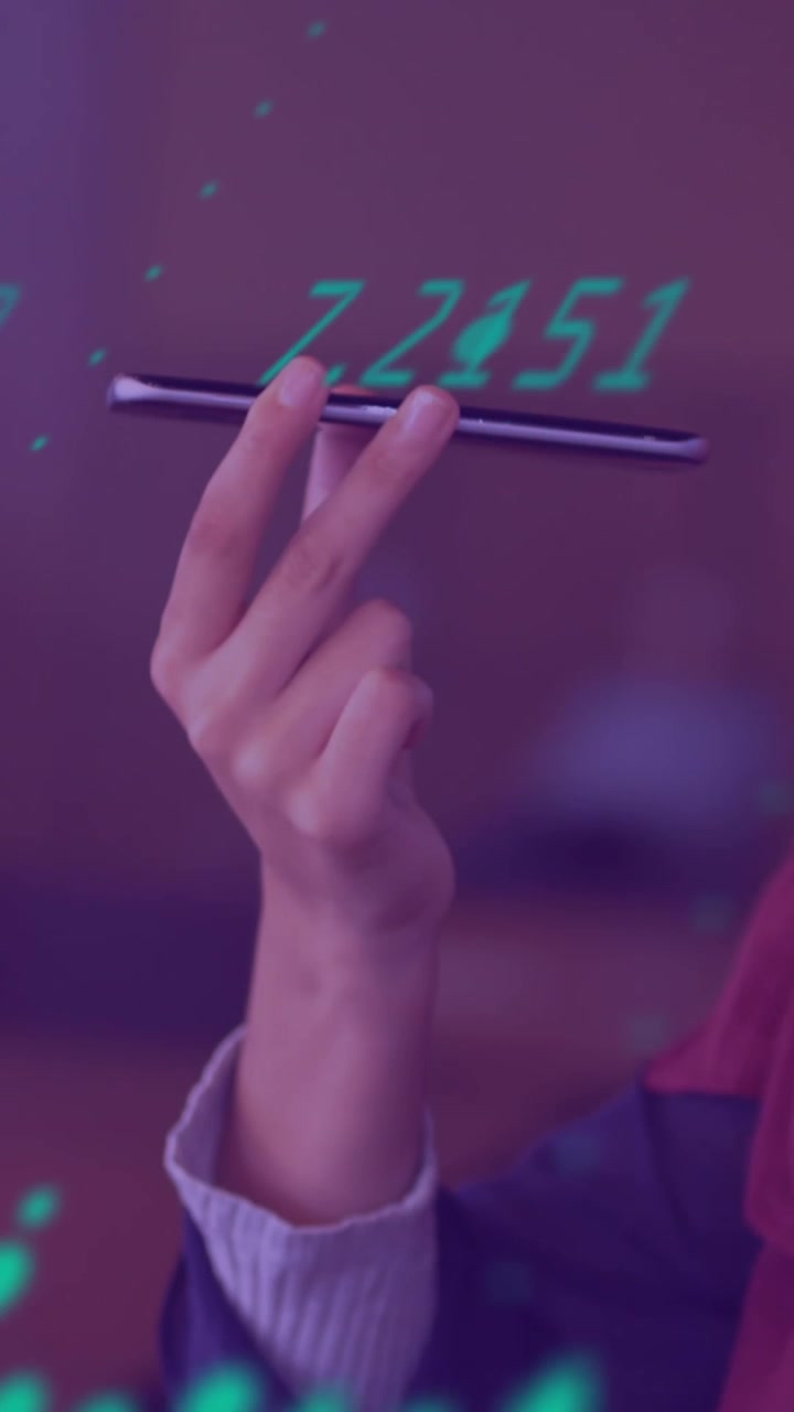Animation of data processing over woman using smartphone