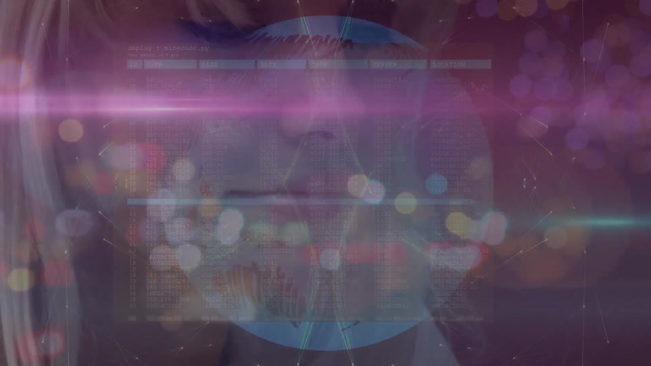 화장을 하는 백인 여성의 얼굴 위에 조명과 지구상의 애니메이션